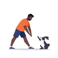 Man Interacting with Rabbit Giving a High Five or Paw Gesture vector