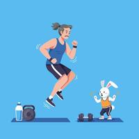 Man Jumping with Motivation From Rabbit During Workout Illustration vector