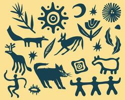 Ethnic animal and botanical nature shape pattern african tribe primitif textile silhouette motif layout pattern editable vector