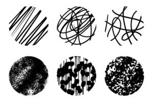 Set of hand-scribbled shapes forming abstract circles. vector
