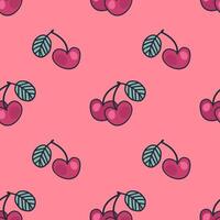 Seamless pattern with retro style doodle cherries. Perfect print for card, label, textile, fabric, paper. Hand drawn illustration. vector