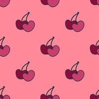 Simple seamless pattern with cherries in doodle flat style. Perfect background for banner, card, textile, fabric, paper, sale. Hand drawn illustration. vector