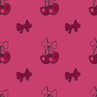Seamless pattern with doodle cherries and bows. Perfect print for card, label, textile, fabric, paper. Hand drawn illustration. vector