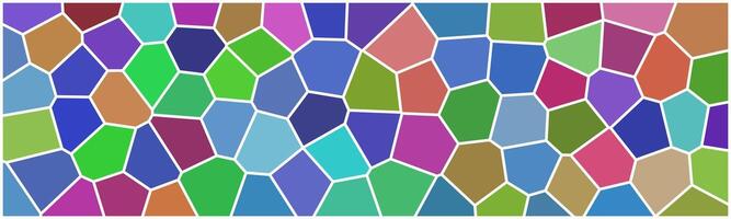 A vibrant mosaic pattern with irregular polygonal shapes in various colors, including blue, green, purple, and brown, separated by white borders. vector