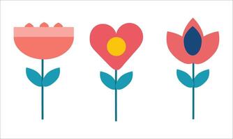 Three different flowers in a simple geometric style vector