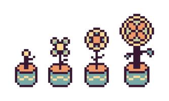 Pixel art flower badge pixelated vector