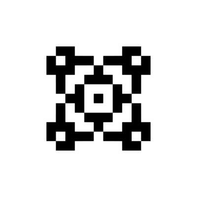 Retro-style pixelated shape with geometric lines