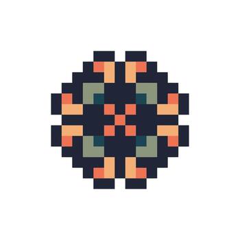 Retro pixel geometric design with abstract border vector