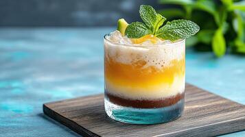 Refreshing cocktail with colorful layers and mint garnish photo