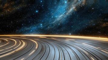 mesmerizing cosmic scene with swirling light and wooden texture photo