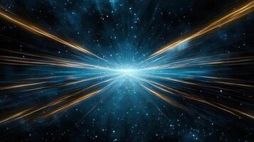 Vibrant cosmic explosion with radiant light beams in starry background photo