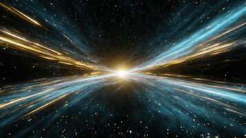 Colorful technology lines radiating through cosmic space, creating vibrant effect photo