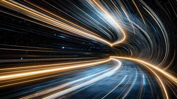 Colorful technology lines radiating through cosmic tunnel, creating vibrant effect photo