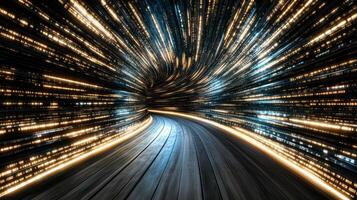 Colorful technology lines radiate through cosmic tunnel, creating vibrant illusion photo