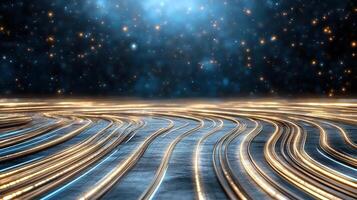 Flowing lines of light create cosmic atmosphere with stars above photo