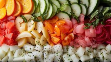 vibrant sushi platter featuring fresh vegetables and seafood photo