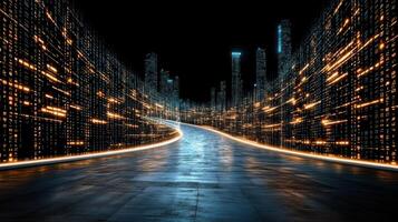 vibrant digital landscape showcasing abstract data streams and glowing lights photo