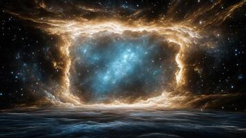 Cosmic scene with abstract shapes merging in starry universe photo