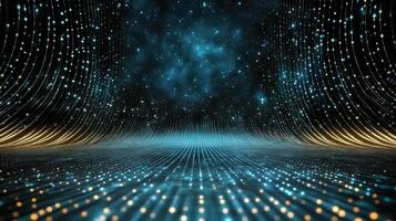 Abstract techno inspired patterns with cosmic feel, featuring glowing lights and starry photo