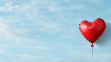 vibrant red heart shaped balloon floats against blue sky photo
