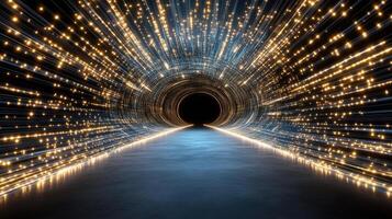 Dynamic light trails create intricate patterns in glowing tunnel photo