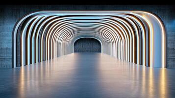 Futuristic abstract shapes illuminated by neon colors in modern space photo