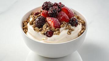 bowl of fresh fruit parfait with yogurt and granola, deliciously layered photo