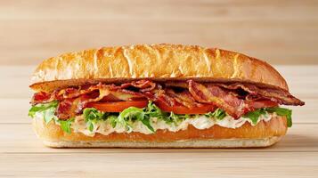 delicious BLT sandwich with crispy bacon, fresh lettuce, and ripe tomatoes photo