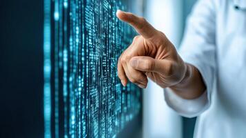 Innovative technology in healthcare with hand interacting with data photo