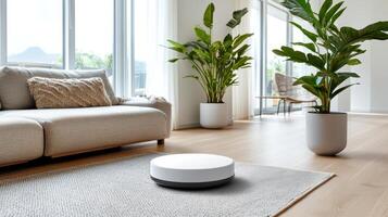 Modern home with health monitoring device and indoor plants photo