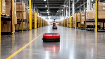Automated guided vehicles navigating manufacturing facility efficiently photo