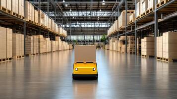 Automated guided vehicle transporting materials in warehouse photo