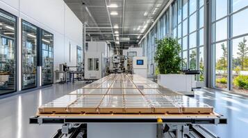 Automated machinery in modern glass manufacturing facility photo