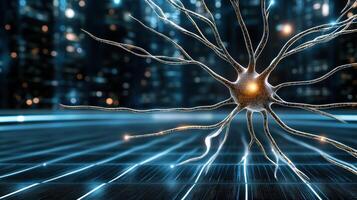 detailed depiction of neuron with glowing connections in digital environment photo