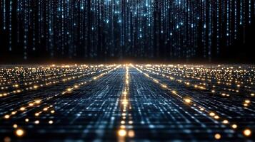 digital marketplace concept with glowing lights and data streams photo