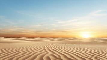 Vibrant sunset over desert landscape with soft sand dunes photo