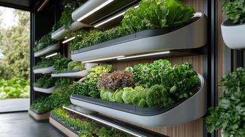 A vertical garden with plants on the wall photo