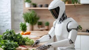 Robot preparing vegetables in kitchen photo