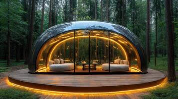 A glass dome sitting in the middle of a forest photo