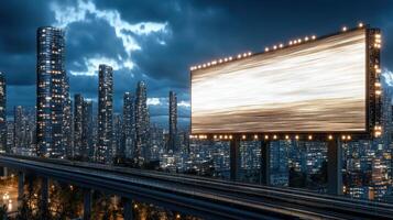 An empty billboard on a highway at night photo