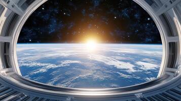 The earth from space looking out of a window photo