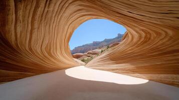 Majestic rock formations in desert landscape with stunning arch photo