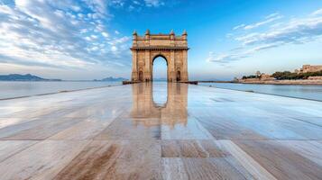 Majestic view of Gateway of India reflecting in water photo