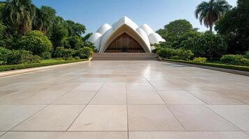 Majestic view of Lotus Temple in Delhi, showcasing unique architecture and serene surroundings photo
