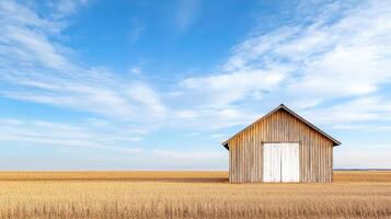 An old wooden house in a field photo
