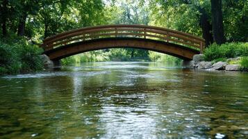 Scenic view of historic bridge over tranquil river surrounded by greenery photo