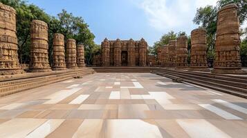 Scenic view of Konark Sun Temple with intricate carvings and pillars photo