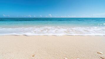 Tranquil beach with gentle waves and seashells on shore photo