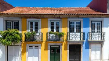 A row of colorful houses in portugal photo
