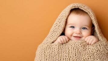 A baby is wrapped in a blanket photo